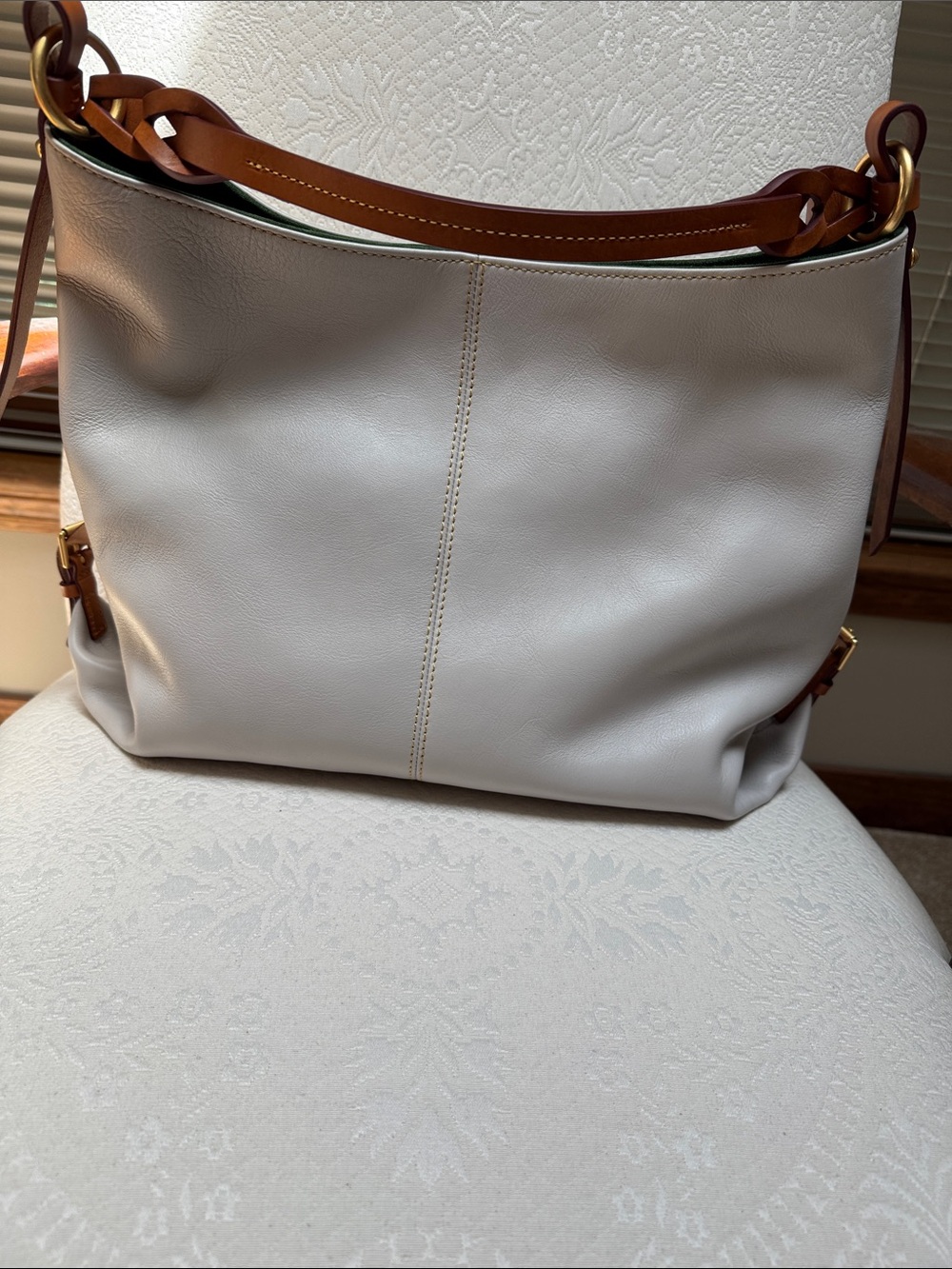 Dooney & Bourke Florentine leather medium sac with twisted strap Ecru EUC - Picture 3 of 13